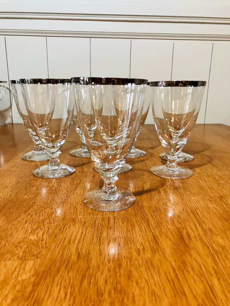 8 Fostoria Wedding Ring Iced Tea Glasses Platinum Trim Etsy