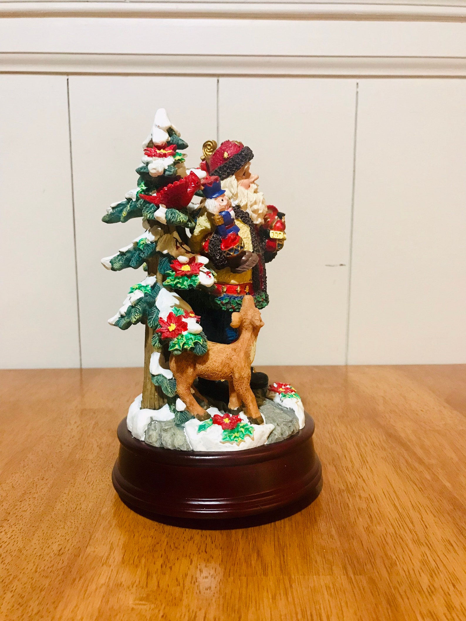 Musical Santa Claus Figurine on Wooden Base Designed & Etsy