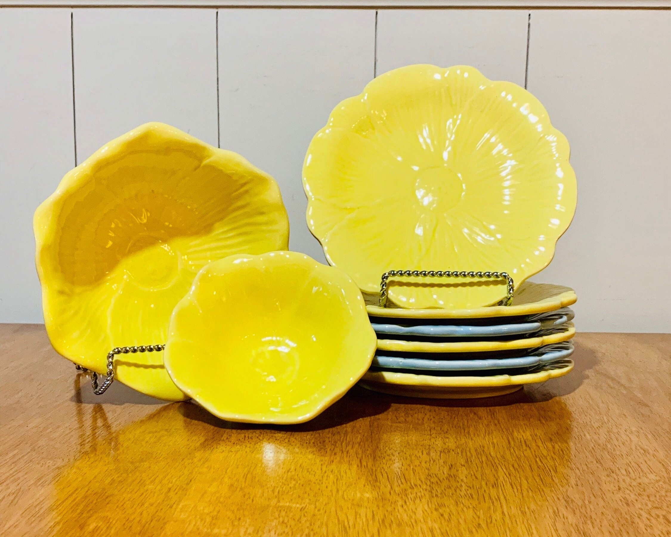 Yellow and Blue Floral Accent Plates Small Plates and Bowls Etsy