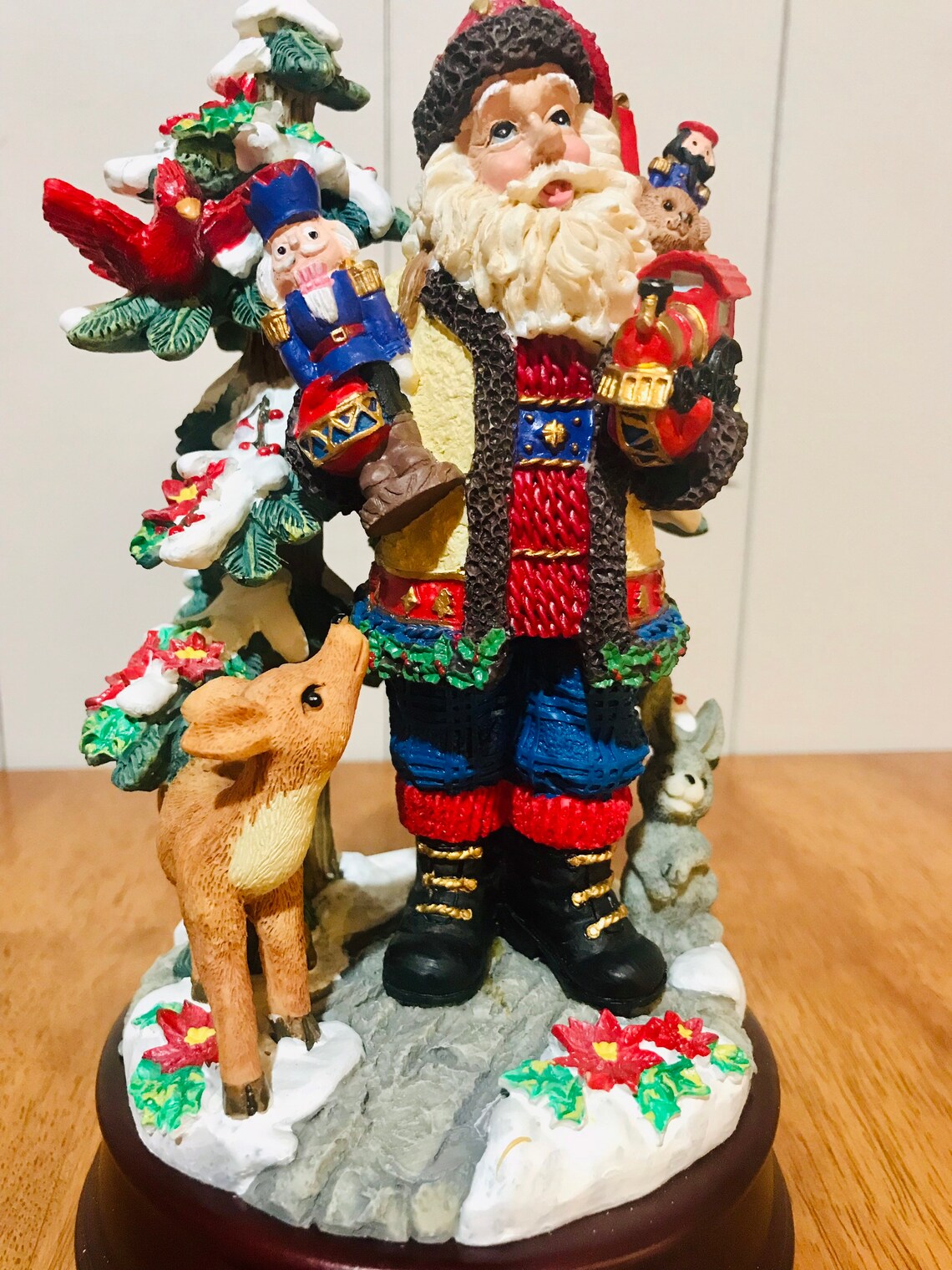 Musical Santa Claus Figurine on Wooden Base Designed & Etsy