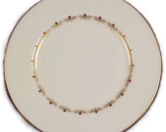 Lenox, Romance, Salad Plates, Fine China, Ivory, Red Flowers, Gold Trim