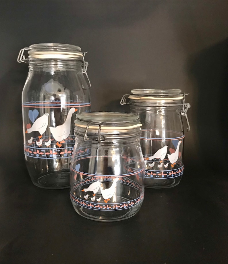 3 Glass Canister Set With Wire Bale Seal Rubber Seals Hearts & Etsy