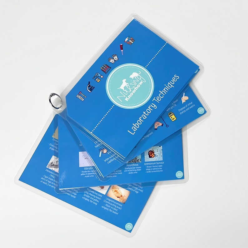 May include: A blue and white Nursing Knowhow guide with a ring binder. The guide features a variety of laboratory techniques, including a section on Amorphous and Ammonium burate.