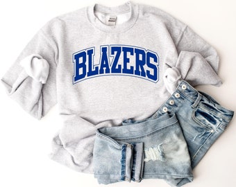 Blauwe blazer met ronde hals | Blauw T-shirt met blazer | Blauw blazer T-shirt met lange mouwen