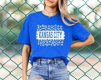 White Kansas City Cheetah Print Crewneck | White Kansas City Cheetah Print T-Shirt | White Kansas City Cheetah Print Long Sleeve Tee