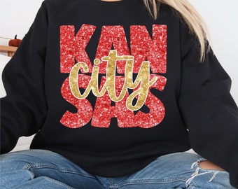 Sprankelend Kansas City | Sprankelend T-shirt Kansas City | Kansas City glitter T-shirt met lange mouwen