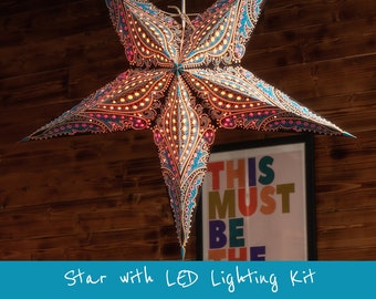 Boho Papierstern Laterne mit LED Beleuchtungsset - Einzigartige handgefertigte Wohnkultur
