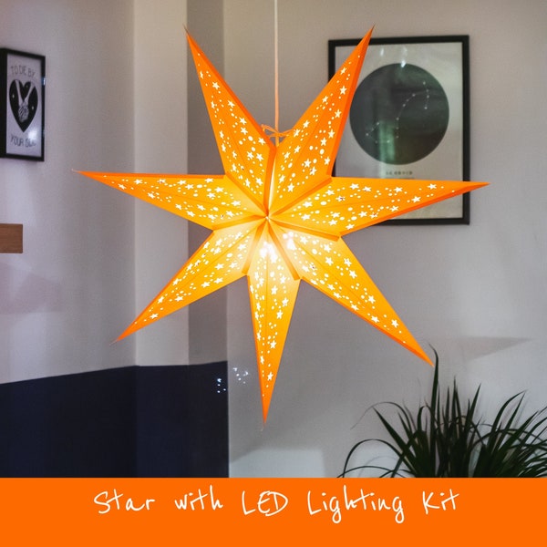 Orange Paper Star Lantern Kit with USB LED Lighting - Versatile, Energy-efficient Home Decor