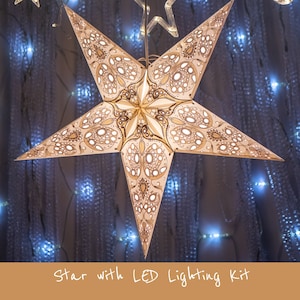White Scandi Paper Star Lantern with LED Lighting Kit - Nordic Home Decor