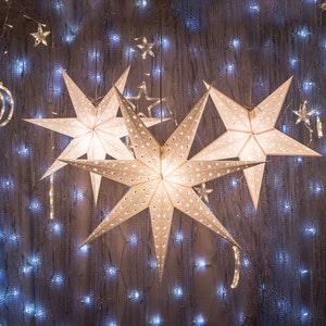 White Paper Star Lanterns | Set of 3 | Christmas Star Lights | Scandi Stars | Christmas Window Decoration | Handmade Star Lantern