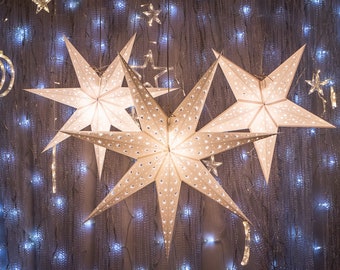 White Paper Star Lanterns | Set of 3 | Christmas Star Lights | Scandi Stars | Christmas Window Decoration | Handmade Star Lantern