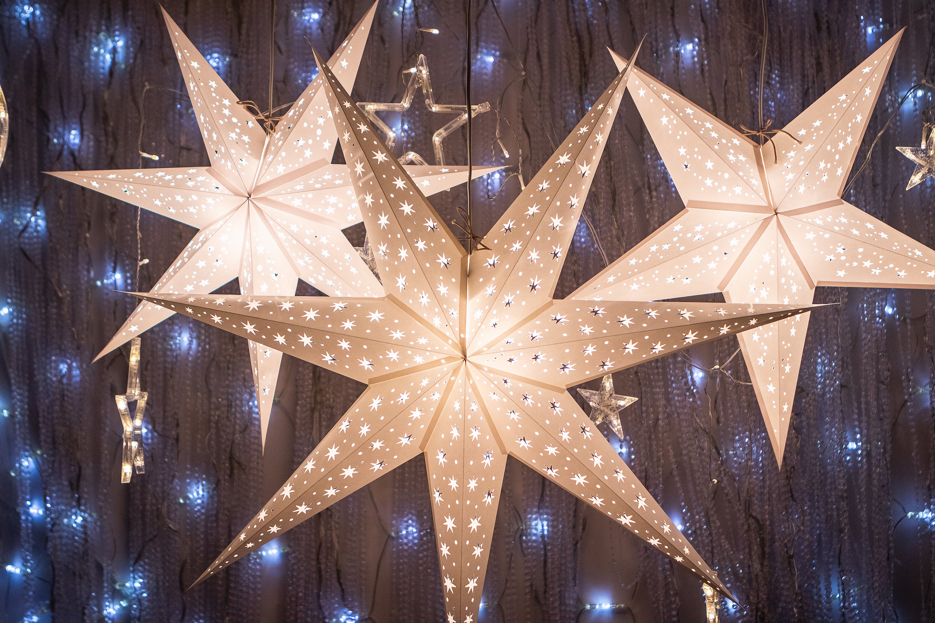 Genoplive jernbane Afbrydelse White Paper Star Lanterns Set of 3 Christmas Star Lights - Etsy