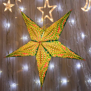 Lanterne étoile verte et rouge | Lumières de Noël et décoration durable faite main