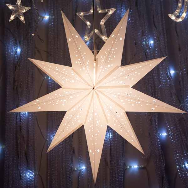 Prosecco Star Lantern | White Paper Christmas Star | Hanging Star Lantern | White Star Lamp Shade | Handmade | Paper Star light