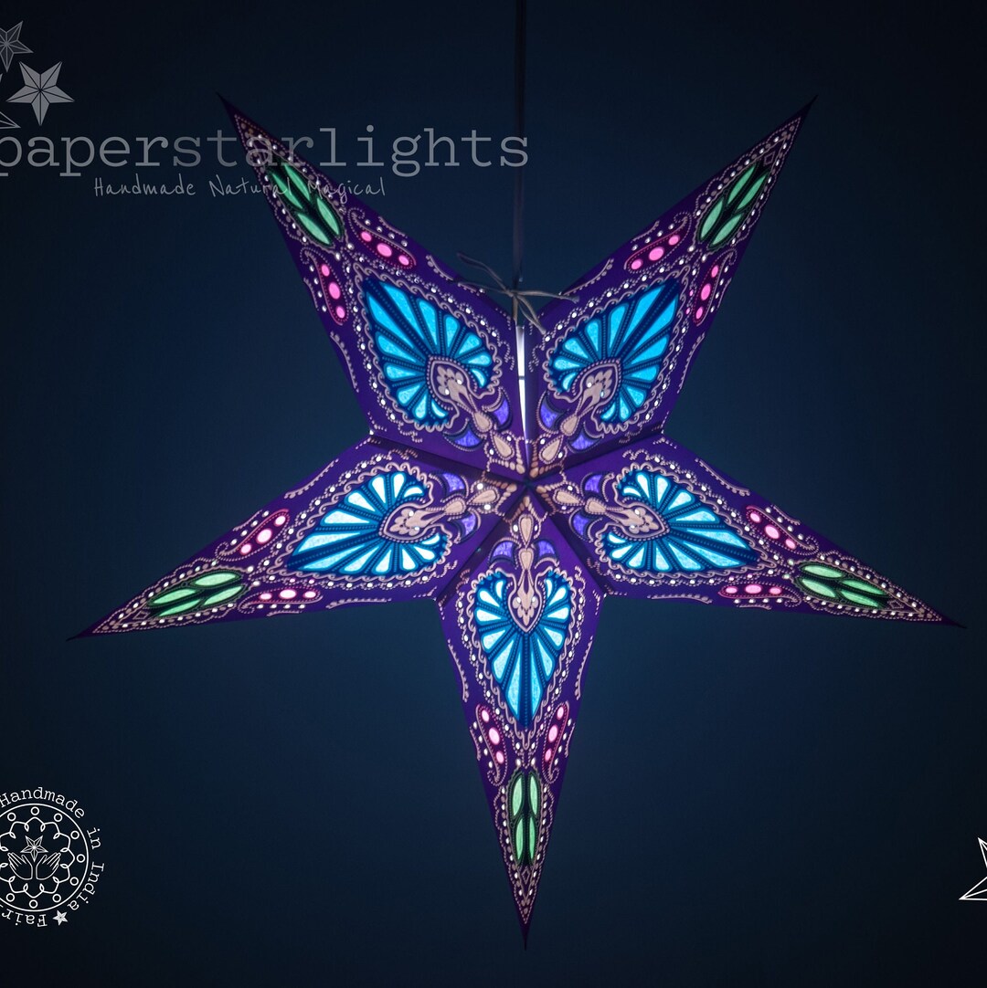 Star Paper Lantern Purple and Blue Star Lights Boho Light Festival and