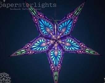 Linterna de papel estrella / Púrpura y azul / Luces de estrellas / Luz boho / Decoración de festivales y fiestas / Lámpara colgante