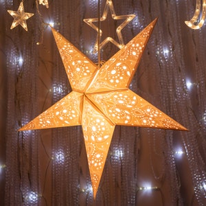 Ounamio 1-Piece Paper Star Lantern, Paper Stars Lamp Shade, Christmas Star Lights, Hollow Out Hanging Stars Ornament for Wedding Birthday Party Home