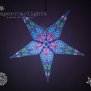 Paralume blu / Lanterna stella blu / Illuminazione per eventi / Stella di carta blu / Decorazione per feste / Luce d'atmosfera / Paralume boho / Fatto a mano