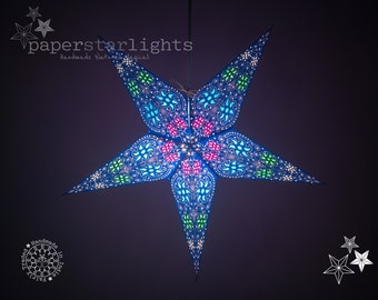 Pantalla azul / Linterna estrella azul / Iluminación de eventos / Estrella de papel azul / Decoración de fiesta / Luz de estado de ánimo / Pantalla Boho / Hecho a mano