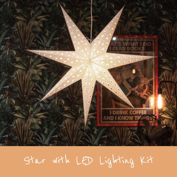 Large White Star Lantern with Energy-Efficient LED Lighting Kit | White Starlight