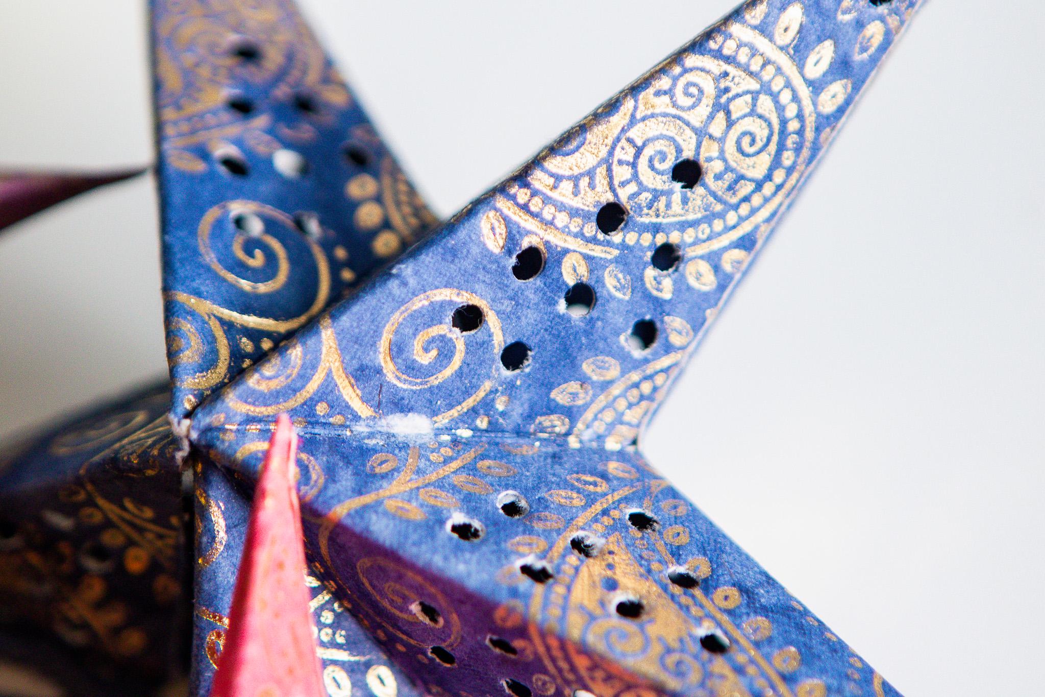 Multicoloured Mini Paper Star Lanterns | 8 Paisley Gold Pattern