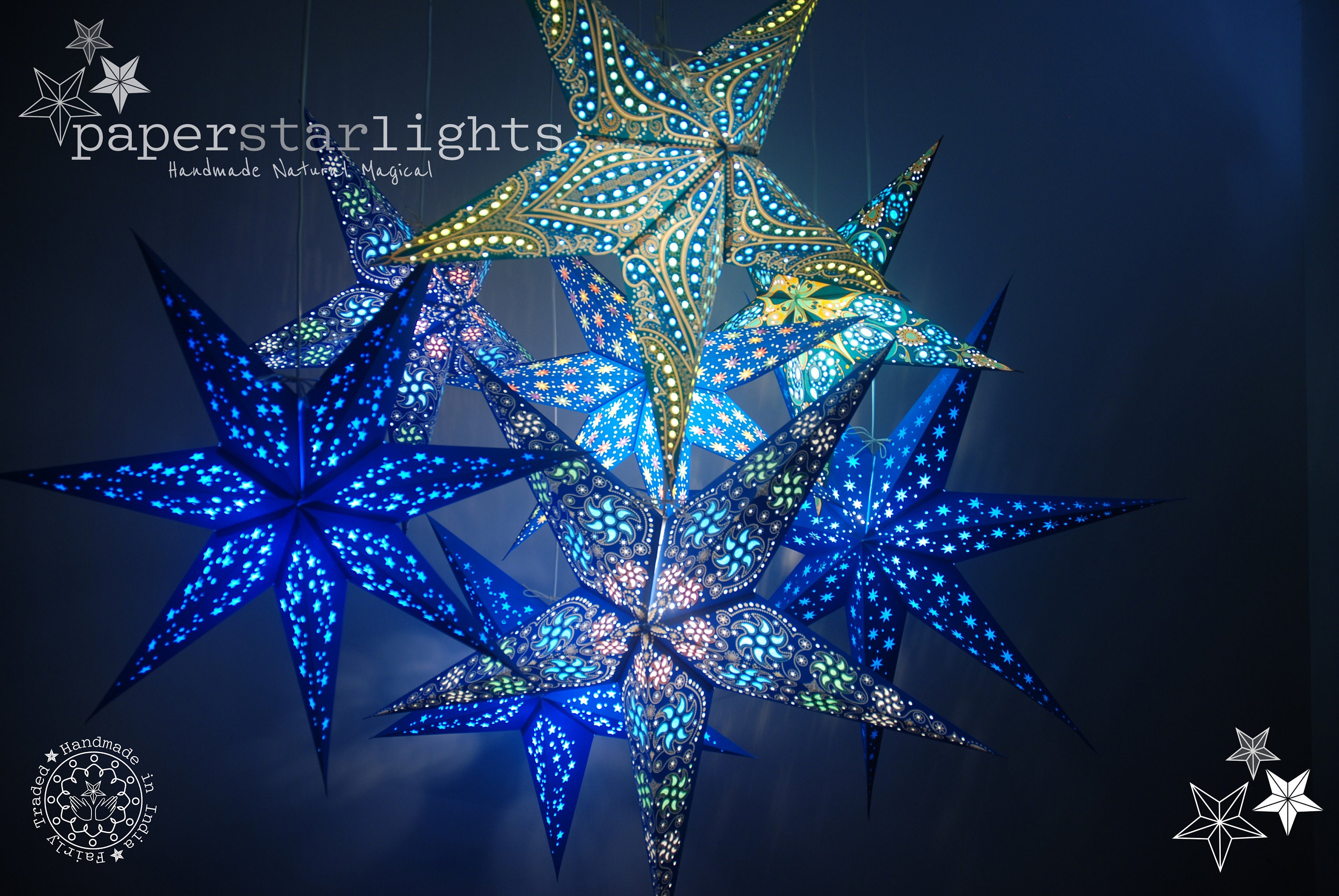 Paper Star Lantern Blue Lampshade Paper Starlight Party Etsy UK