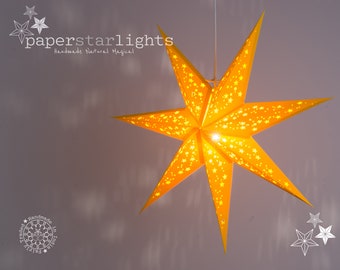 Papierstern-Laterne | Lampenschirm | Papier Sternenlicht | Sternenlicht | Weihnachtsdekoration fürs Fenster Handgefertigter Stern-Lampenschirm | Gelb