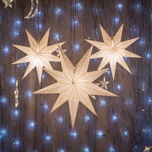 Lanterne a forma di stella di carta bianca / Set di 3 / Lanterne a forma di stella di carta Scandi / Decorazioni natalizie per finestre / Lanterne a forma di stella fatte a mano