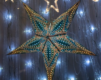 Latarnia Blue Star | Lampion Star | Dekoracja świąteczna | Dekoracja okna bożonarodzeniowego | Ręcznie robiony abażur w kształcie gwiazdy