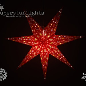 Lanterna a forma di stella di Natale rossa / Luce a forma di stella di carta / Paralume rosso / Decorazione natalizia / Luce natalizia rossa / Fatto a mano / Illuminazione natalizia