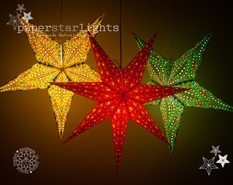 Paper Star Lanterns | Set of 3 | Rainbow Lampshades | Christmas Window Decoration | Handmade Star Lampshade | Paper Light Up Stars