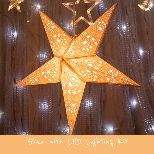 Scandi Style Paper Star Lantern with LED Lighting Kit - Handmade Decoration
