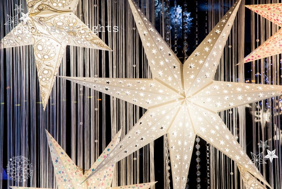 White Paper Star Lanterns Set of 3 Christmas Star Lights Scandi