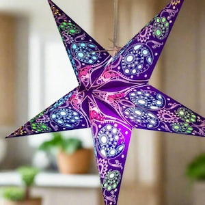Lila blaue Papiersternlaterne - 42 cm kleiner hängender Lichtschirm - handgemachtes umweltfreundliches Weihnachts-, Party- und Wohndekor