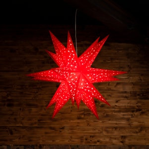 Lanterna a forma di stella di carta rossa morava fatta a mano - Decorazione unica per la casa e illuminazione per feste