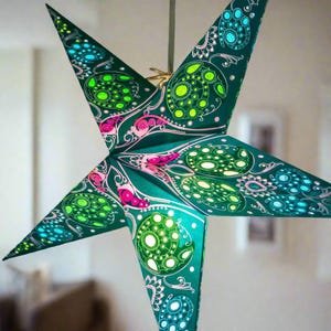 Teal Paper Star Laterne - 42 cm Hänge Licht Schatten - Handgemachte umweltfreundliche Boho Weihnachten & Kinderzimmer Dekor