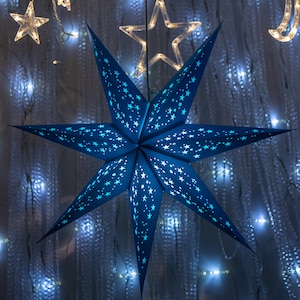Lanterna a forma di stella di carta / Paralume blu / Luce a forma di stella di carta / Decorazione per feste / Illuminazione per eventi / Decorazione per matrimoni / Fatto a mano / Illuminazione d'atmosfera
