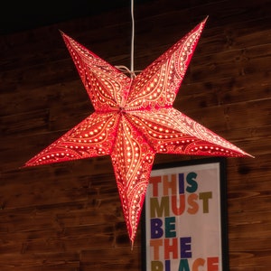 Red Star Lantern | Star Lampshade | Paper Starlight | Christmas Window Decoration | Handmade Star Lampshade | Red Hanging Star Light