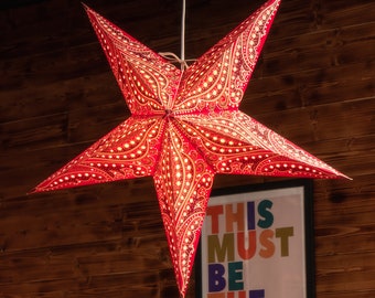 Linterna de estrella roja / Pantalla de estrella / Luz de estrella de papel / Decoración de ventana de Navidad / Pantalla de estrella hecha a mano / Luz de estrella colgante roja