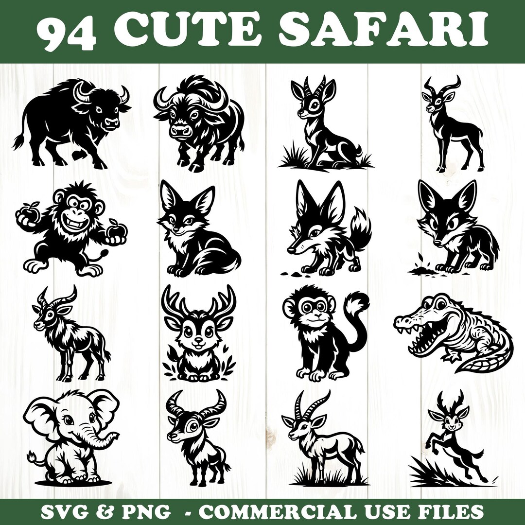 Cute Safari Animals Mascot Svg & Png Bundle for Cricut and Laser ...