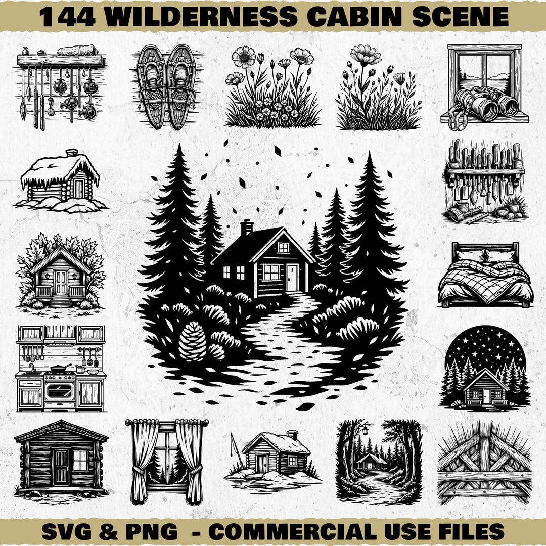 Wilderness Cabin Scene Svg & Png Bundle for Cricut and Laser Engrave ...