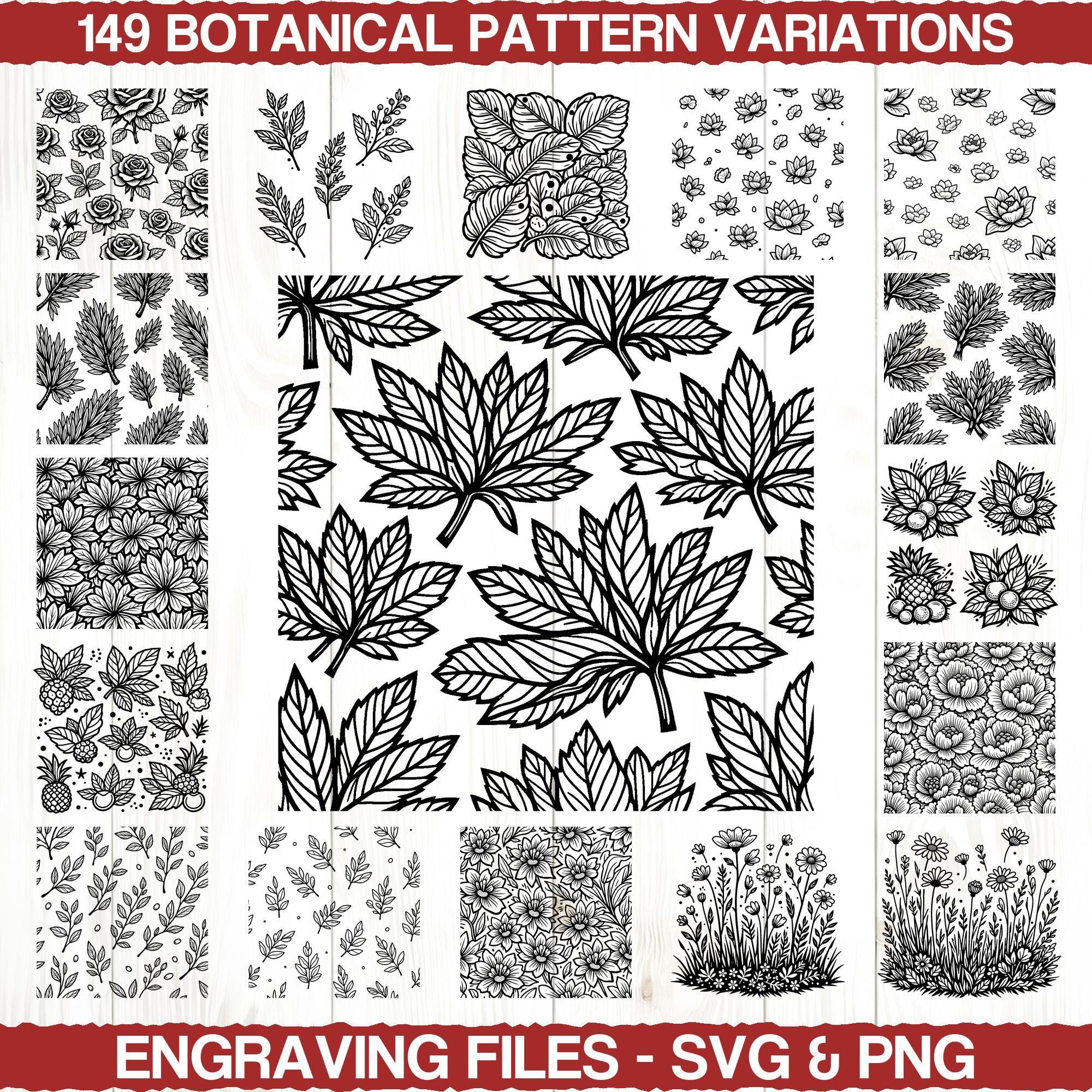 Botanical Pattern Variations Svg & Png Bundle for Cricut and Laser ...