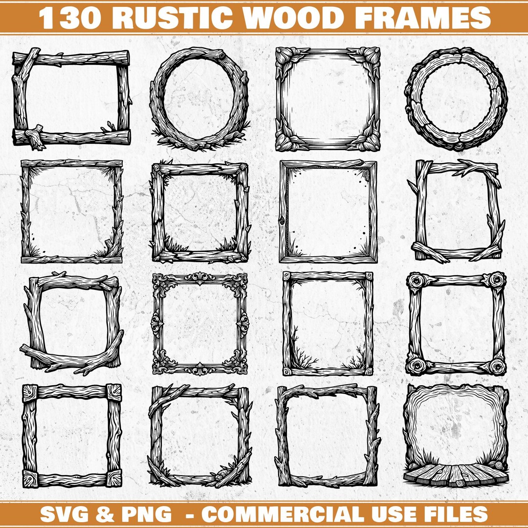 Rustic Wood Frames Svg & Png Bundle for Cricut and Laser Engrave Crafts ...