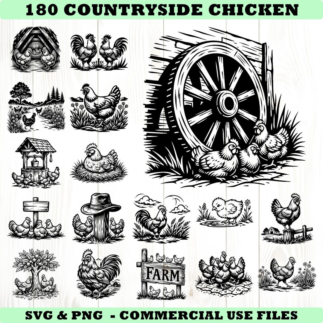 Countryside Chicken Farm Scenes Svg & Png Bundle for Cricut and Laser ...