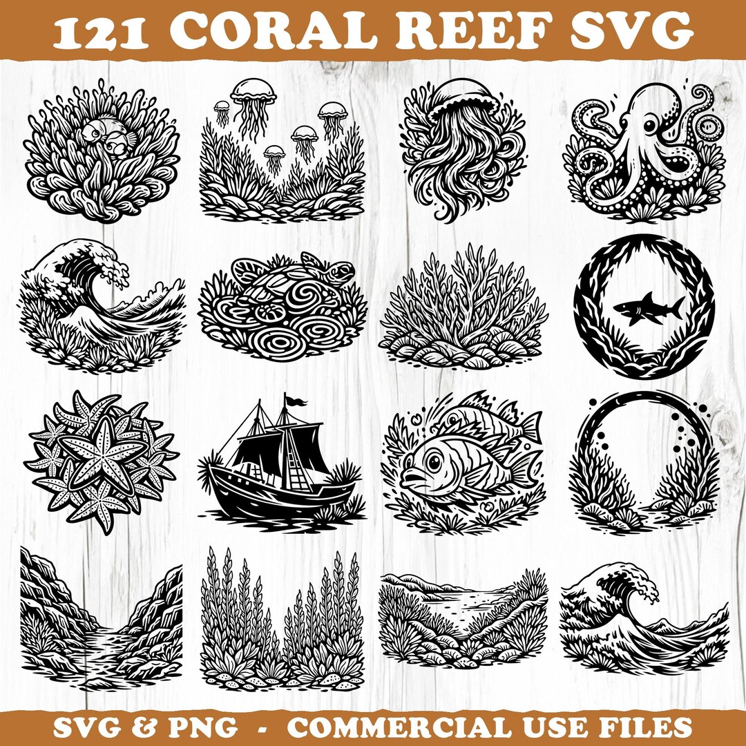 Coral Reef Svg & Png Bundle for Cricut and Laser Engrave Tropical Ocean ...