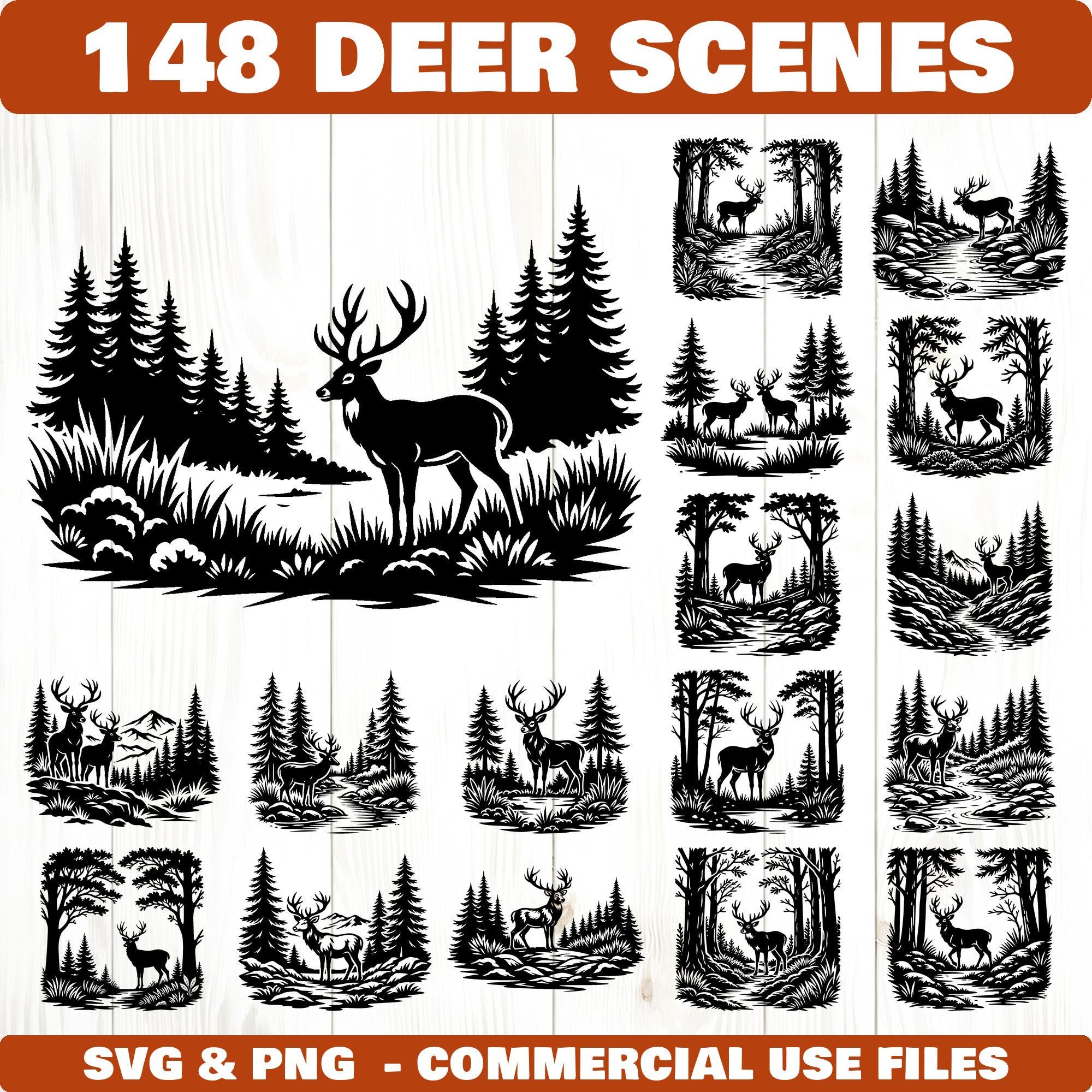 Deer Woodland Scenes Svg & Png Bundle for Cricut and Laser Engrave Art ...
