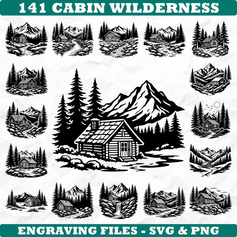 Cabin Wilderness Landscape Scenes Svg & Png Bundle for Cricut and Laser ...