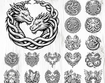 Keltische knoop draken Svg & Png bundel voor Cricut en lasergraveren Crafting ontwerpen, instant downloads
