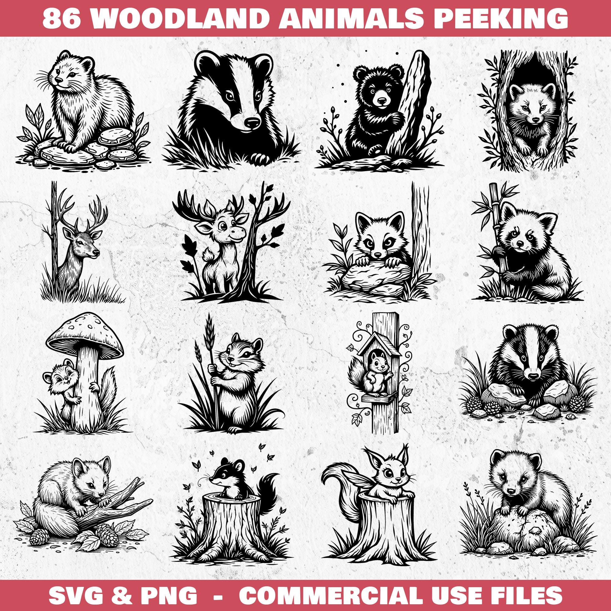 Woodland Animals Peeking Svg & Png Bundle for Cricut and Laser Engrave ...
