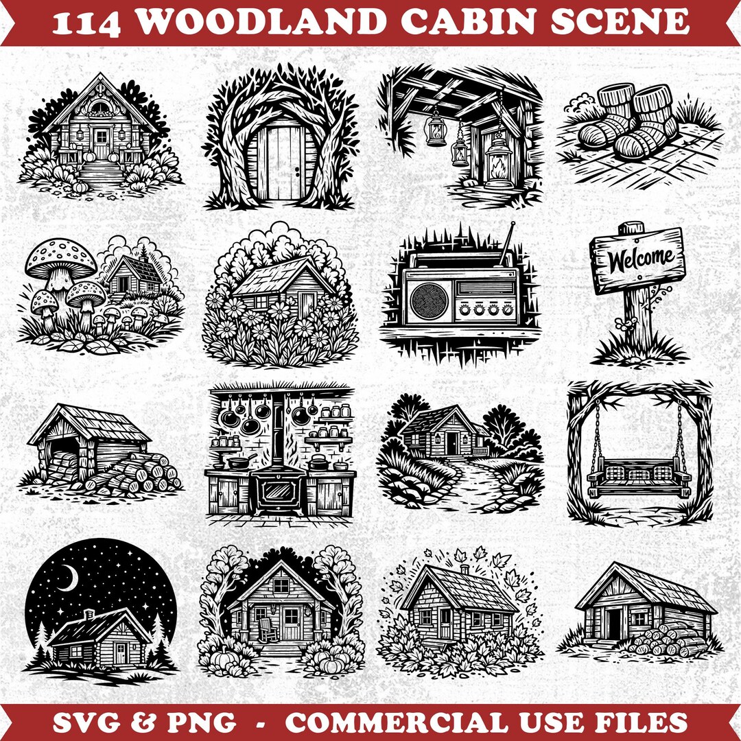 Woodland Cabin Scene Svg & Png Bundle for Cricut and Laser Engrave ...